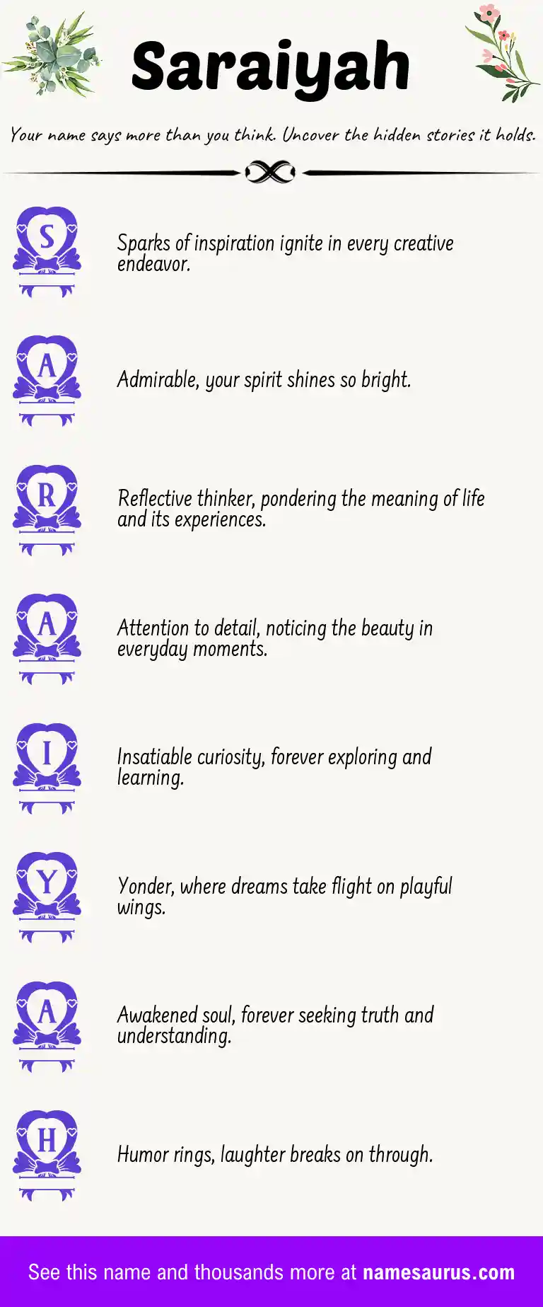 Acrostic poem about Saraiyah.