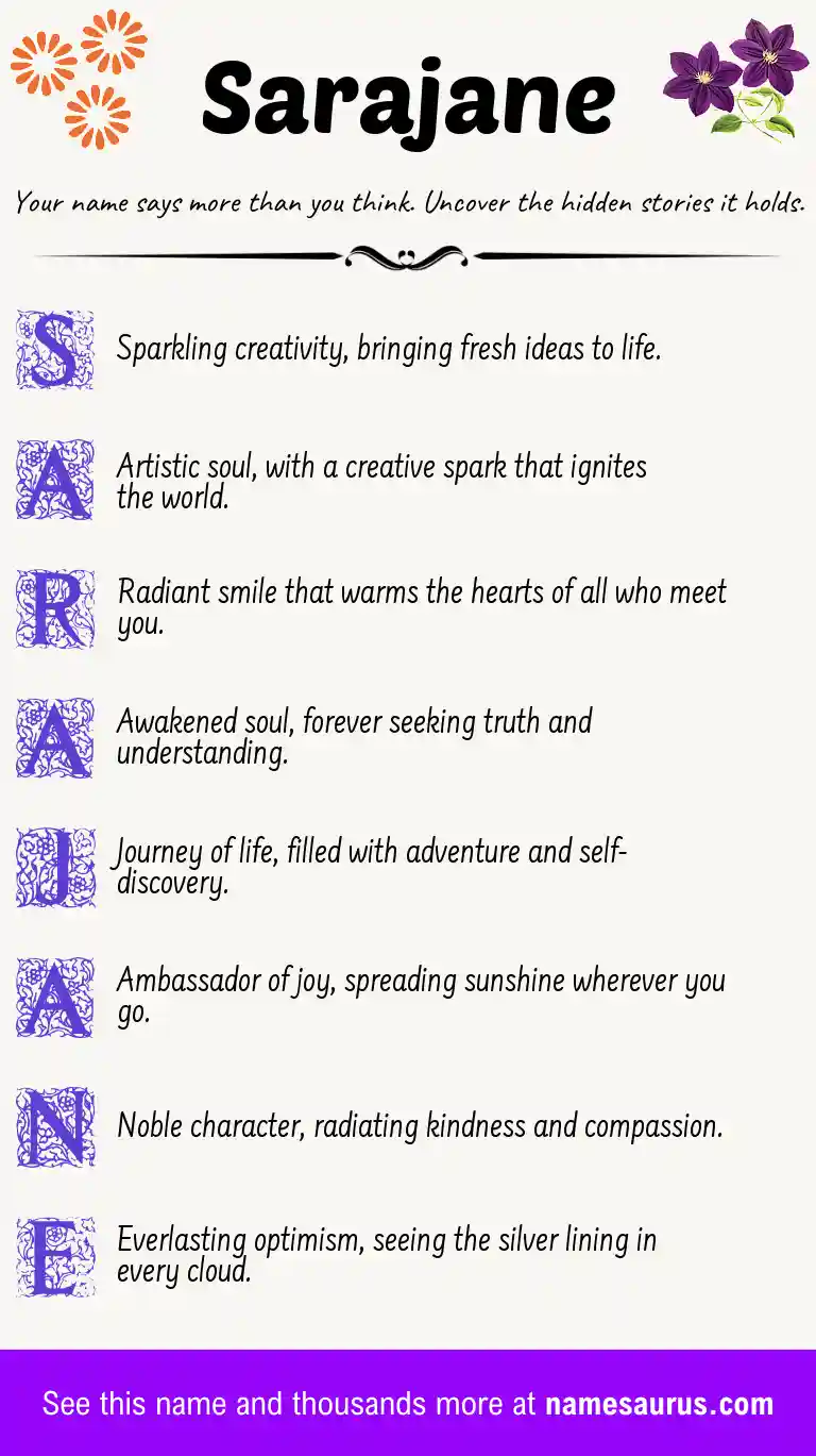 Acrostic poem about Sarajane.
