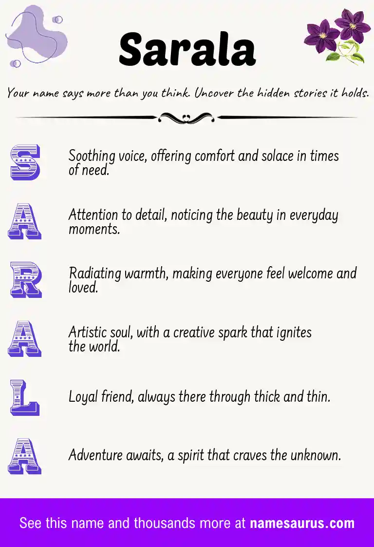 Acrostic poem about Sarala.