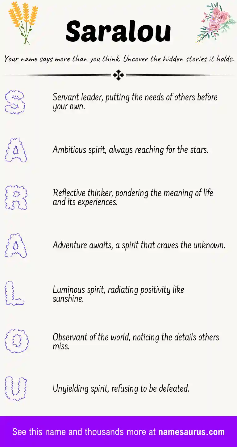 Acrostic poem about Saralou.