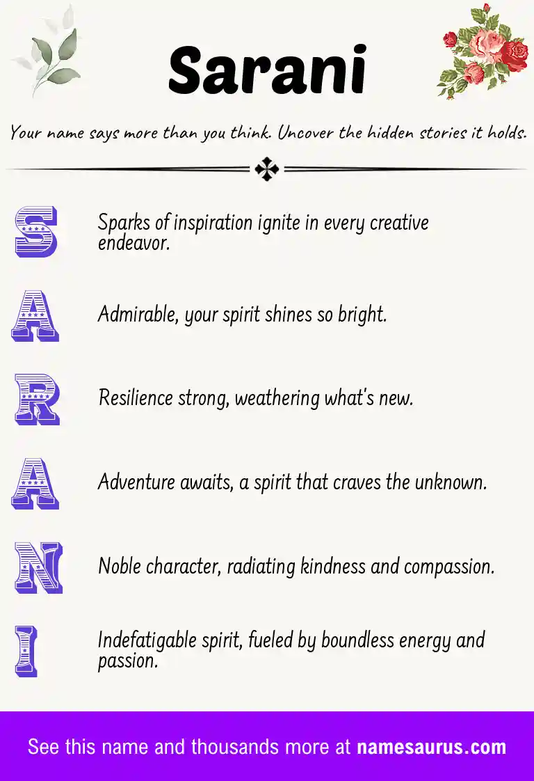Acrostic poem about Sarani.