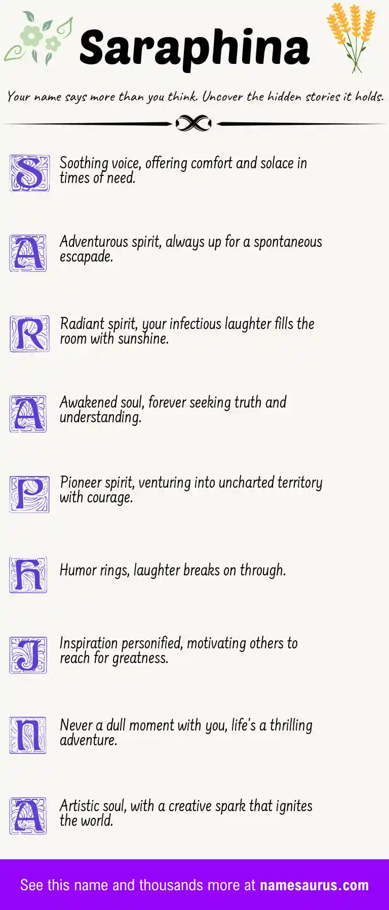 Acrostic poem about Saraphina.
