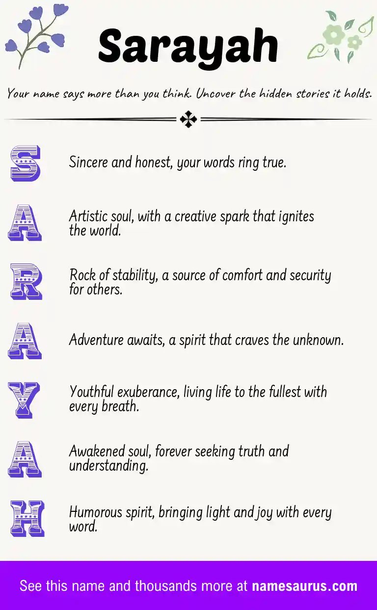 Acrostic poem about Sarayah.