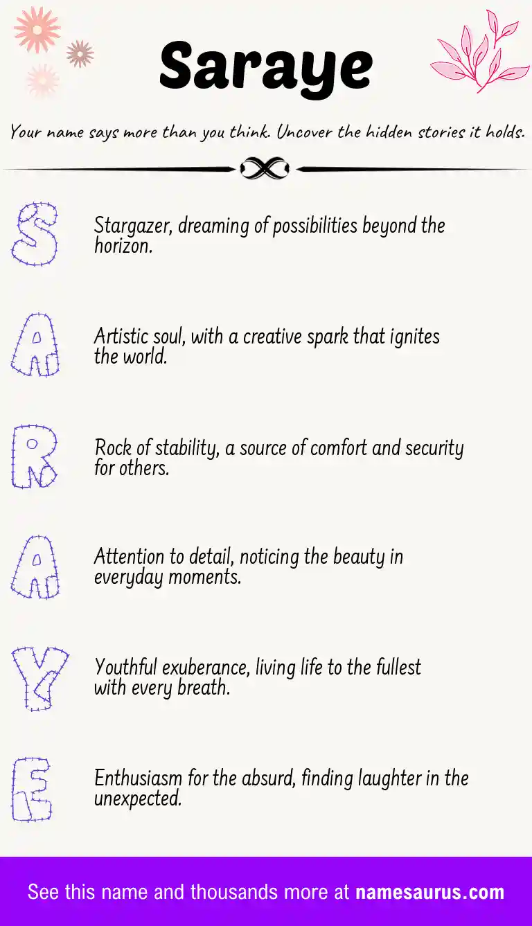 Acrostic poem about Saraye.