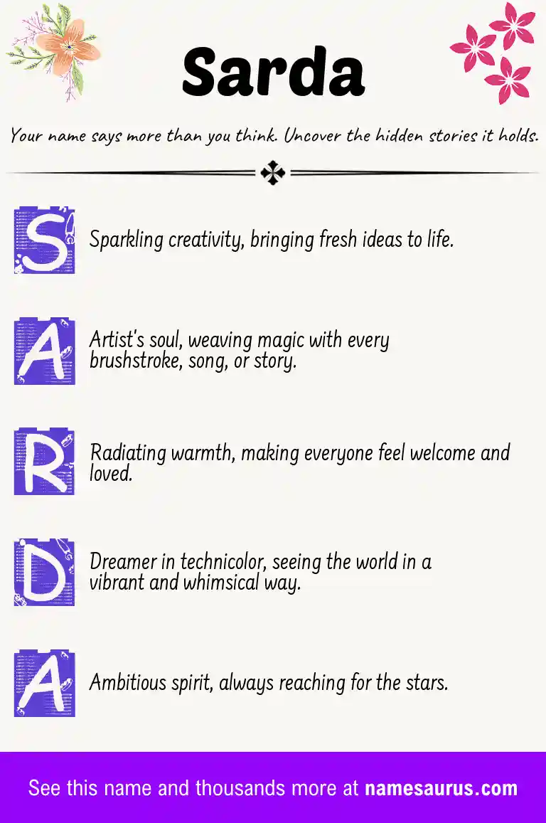 Acrostic poem about Sarda.