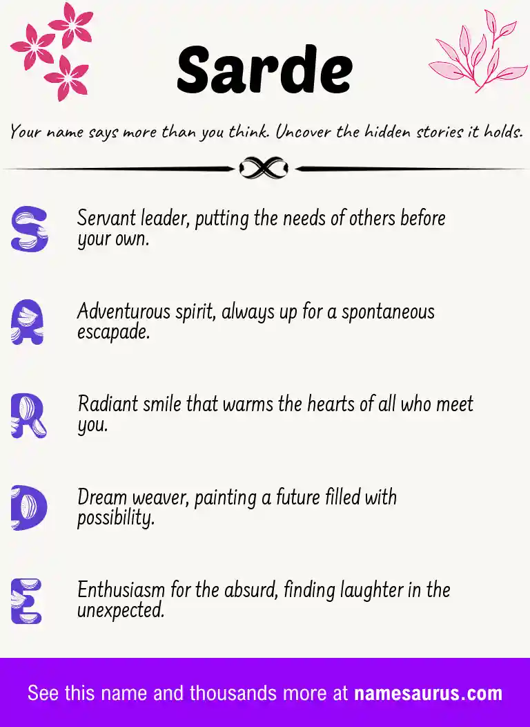 Acrostic poem about Sarde.