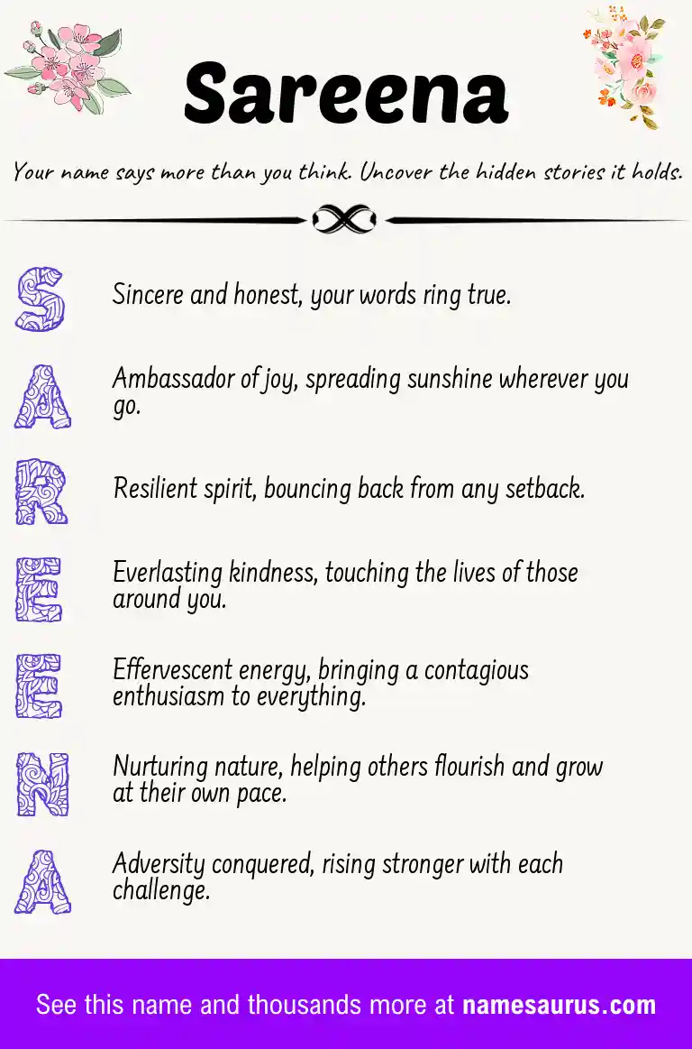 Acrostic poem about Sareena.