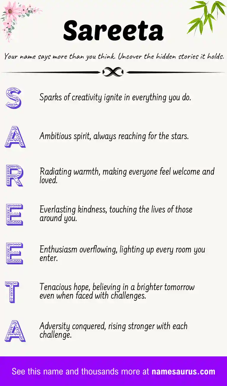 Acrostic poem about Sareeta.