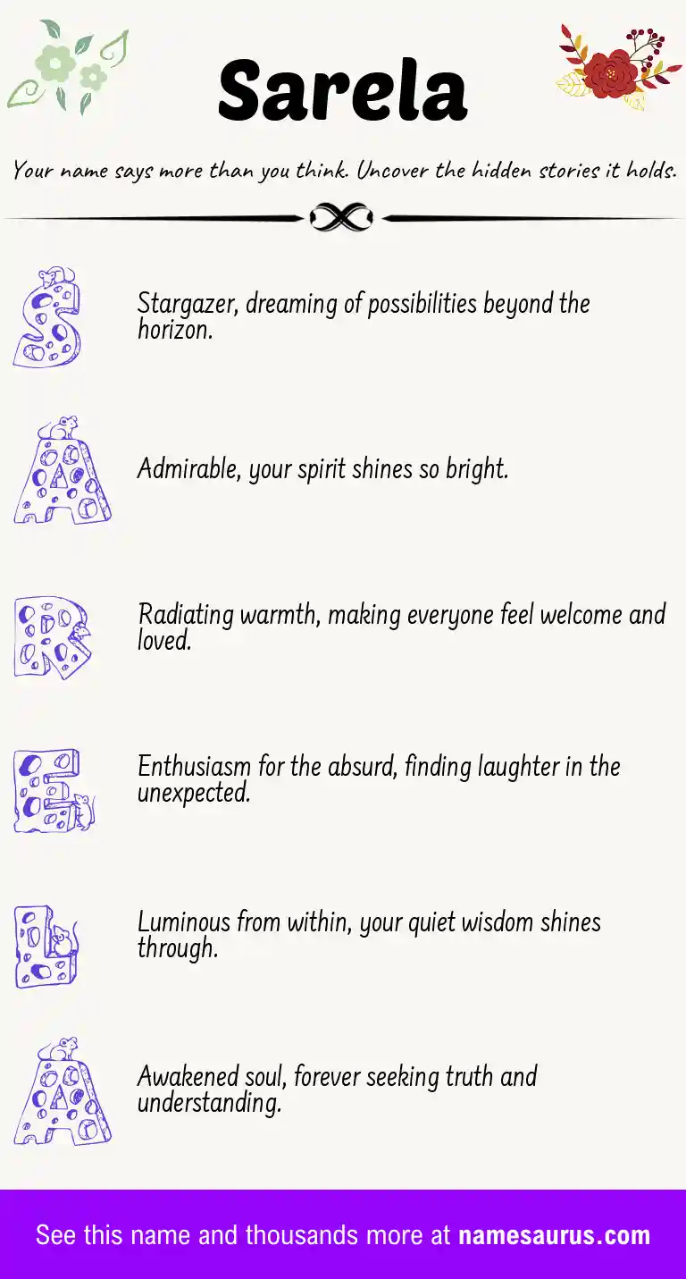Acrostic poem about Sarela.