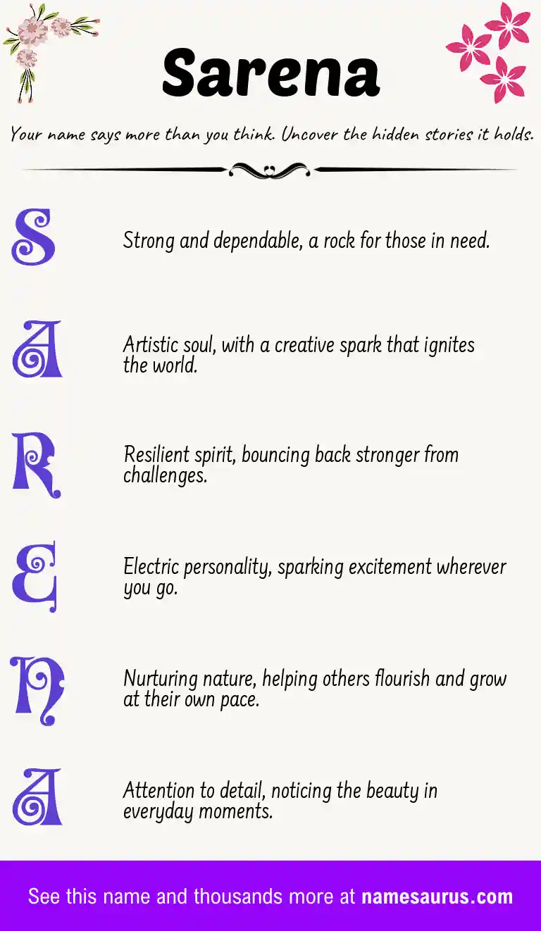 Acrostic poem about Sarena.