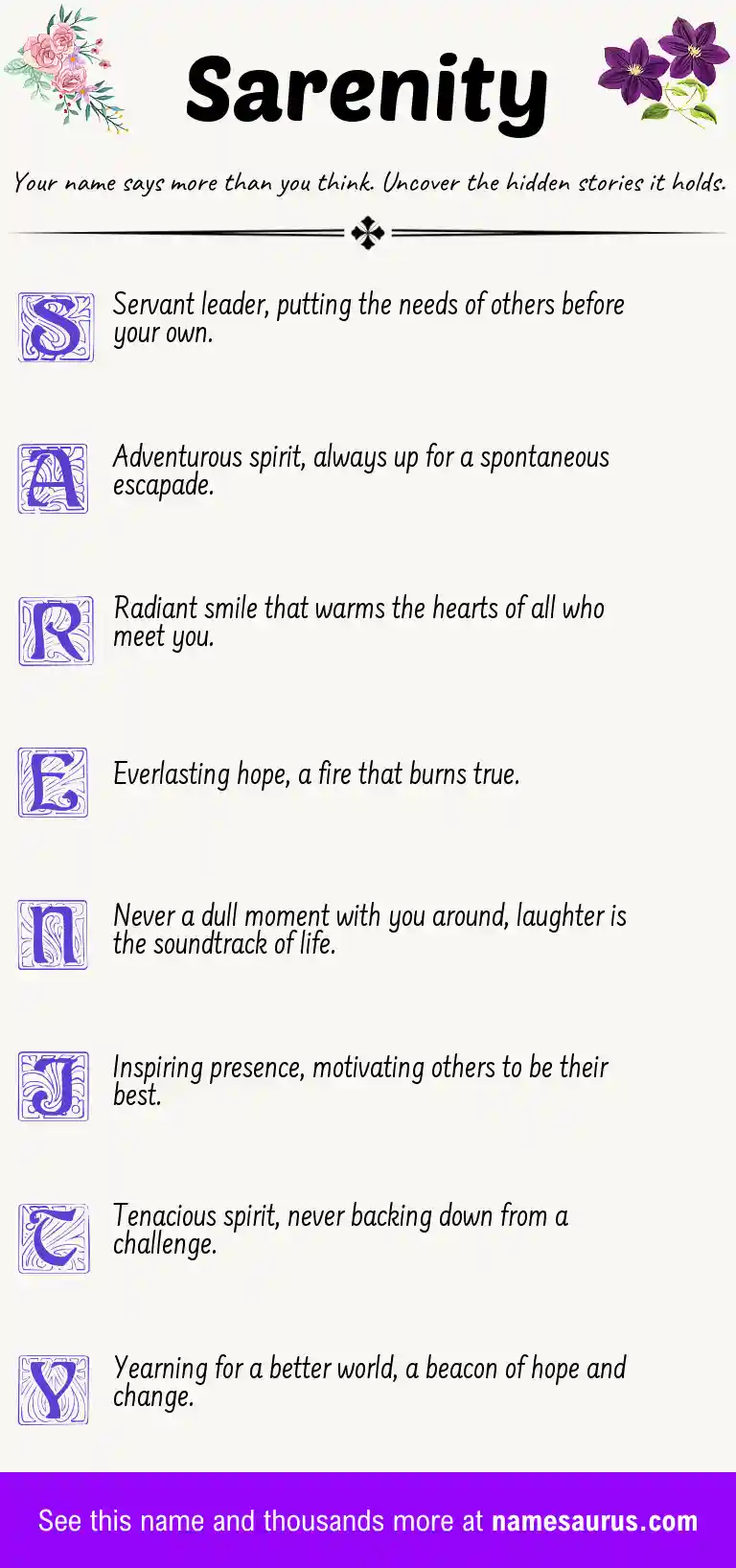 Acrostic poem about Sarenity.