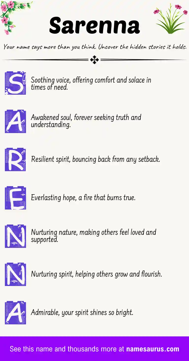Acrostic poem about Sarenna.