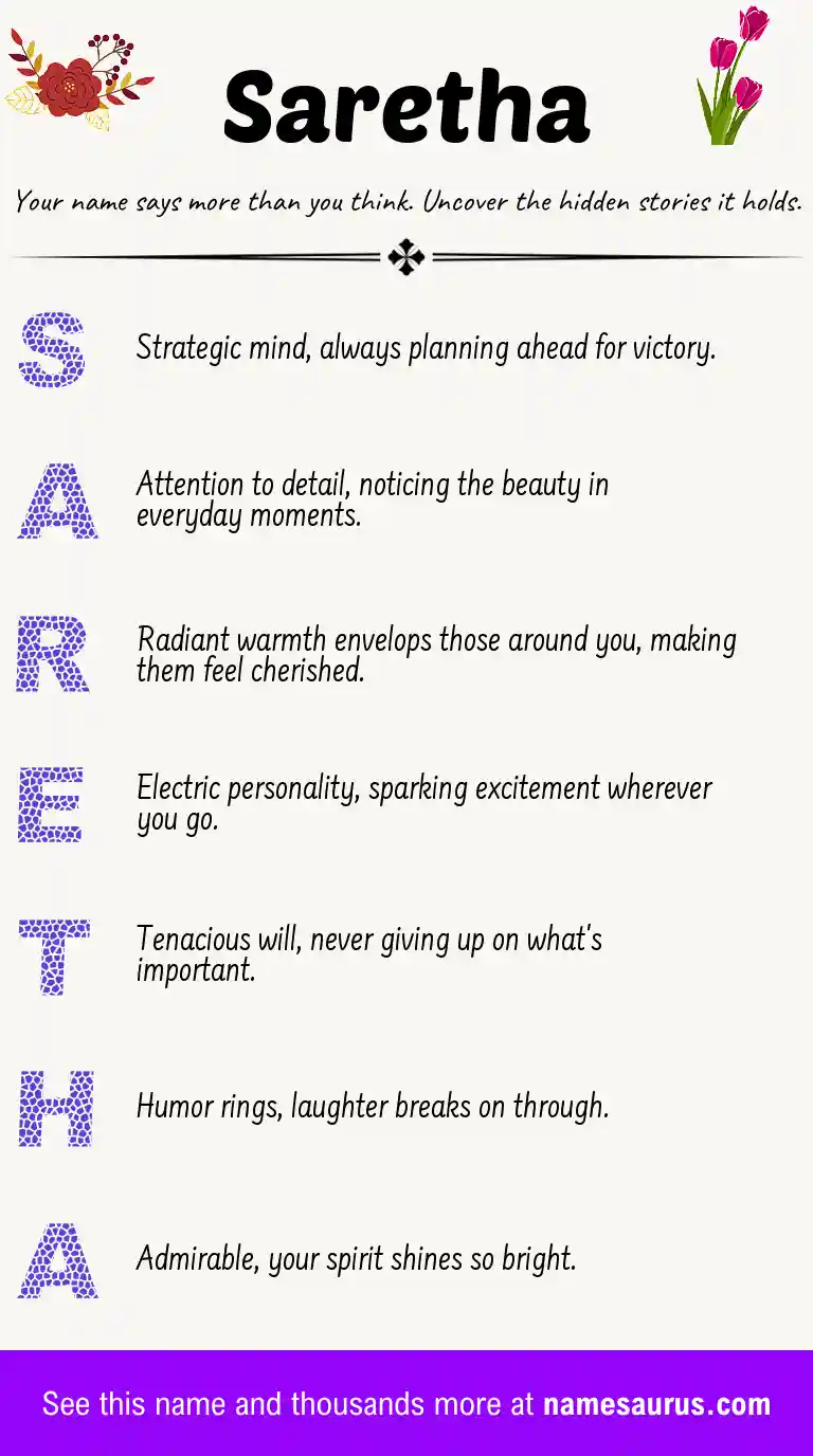 Acrostic poem about Saretha.