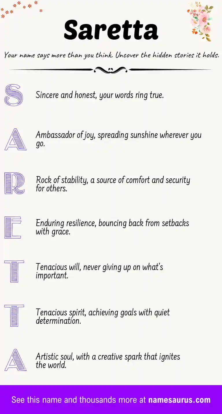 Acrostic poem about Saretta.