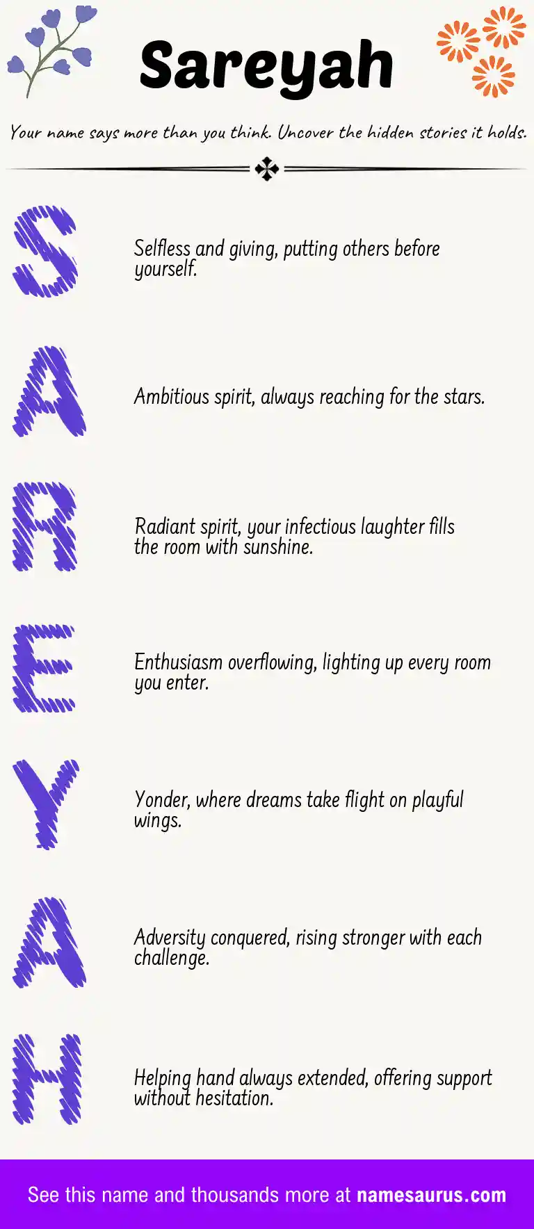 Acrostic poem about Sareyah.