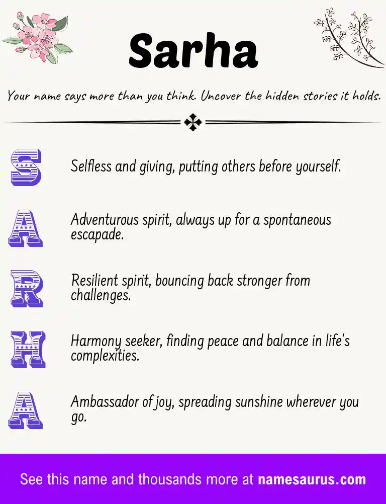 Acrostic poem about Sarha.