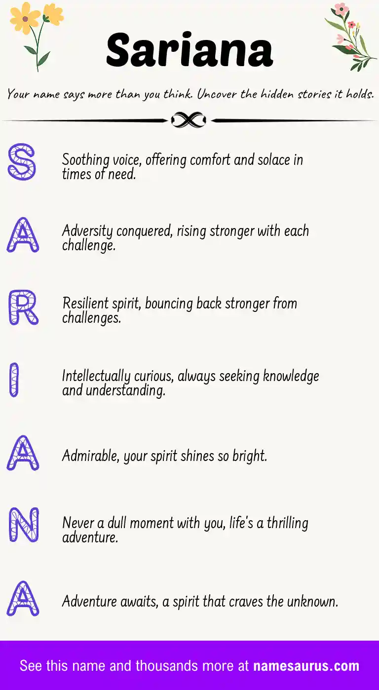Acrostic poem about Sariana.