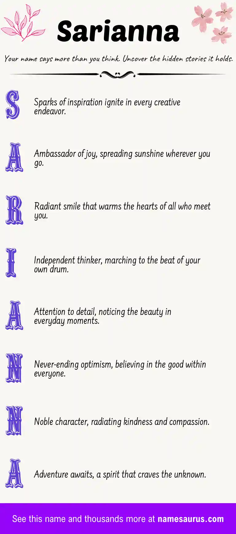 Acrostic poem about Sarianna.
