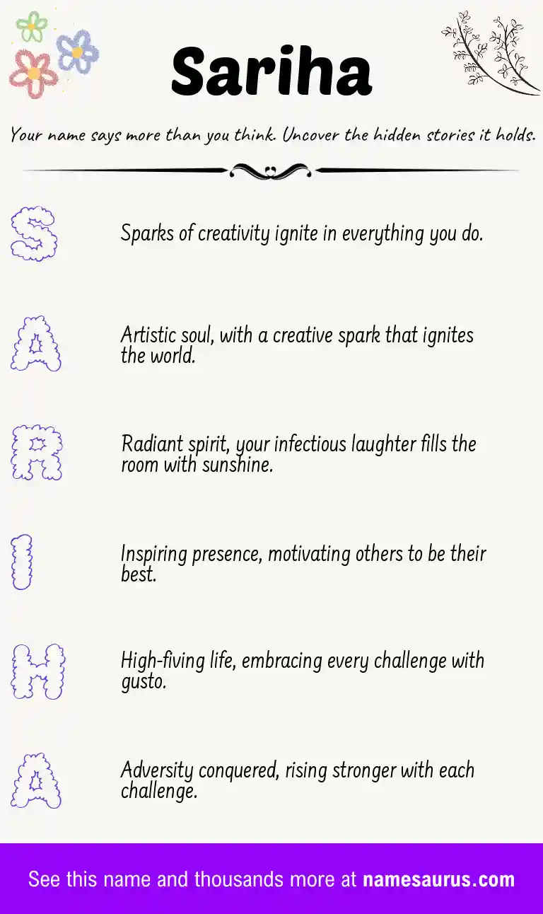 Acrostic poem about Sariha.