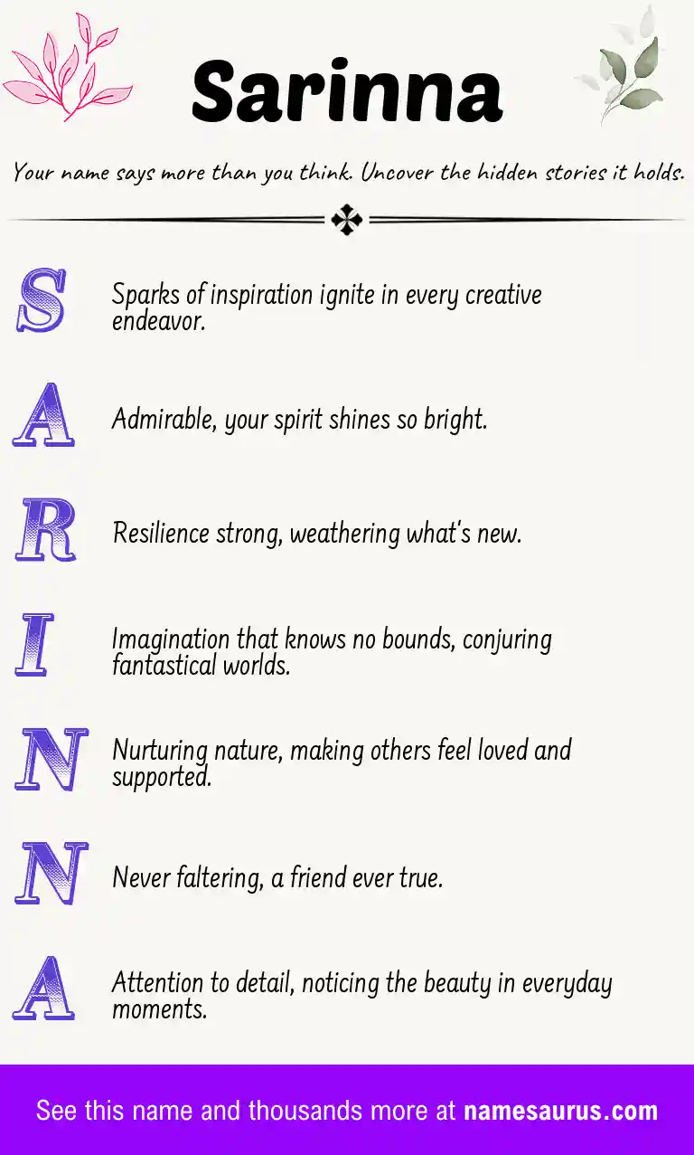 Acrostic poem about Sarinna.