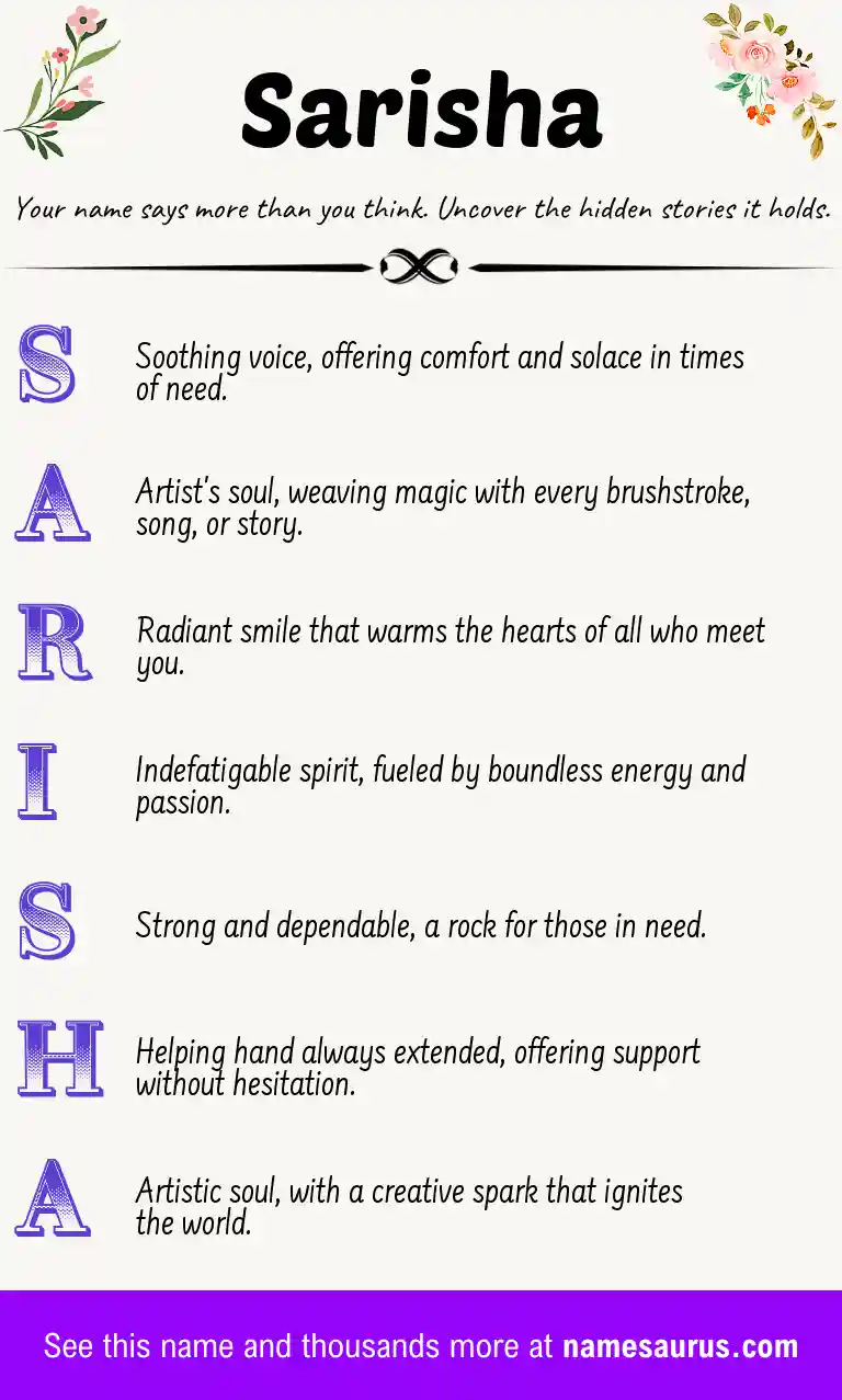 Acrostic poem about Sarisha.