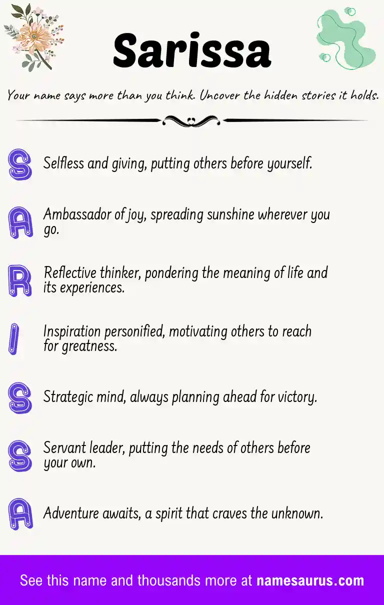 Acrostic poem about Sarissa.