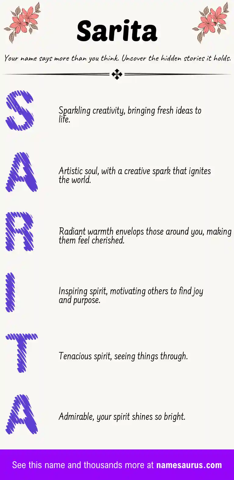 Acrostic poem about Sarita.