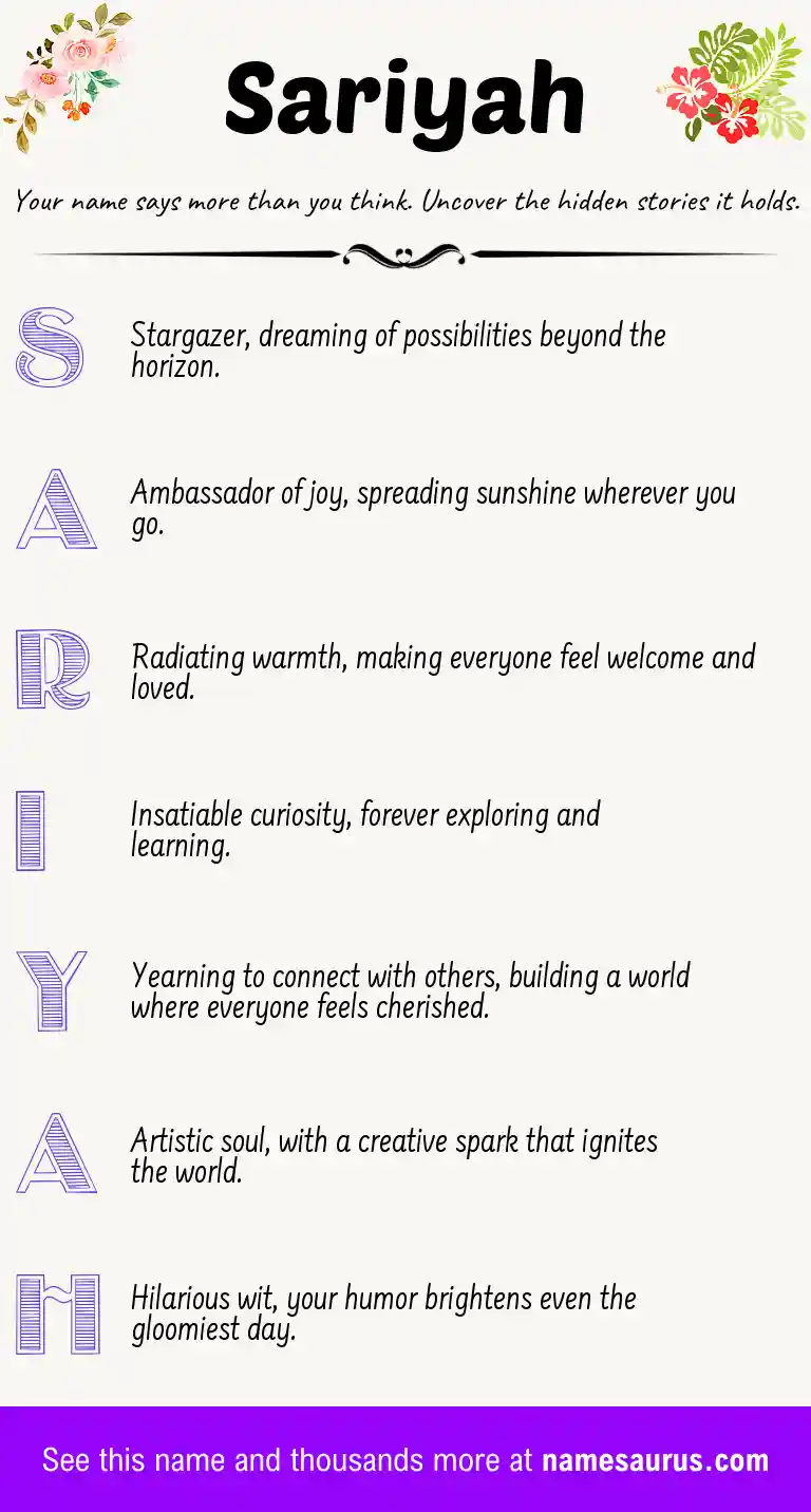 Acrostic poem about Sariyah.