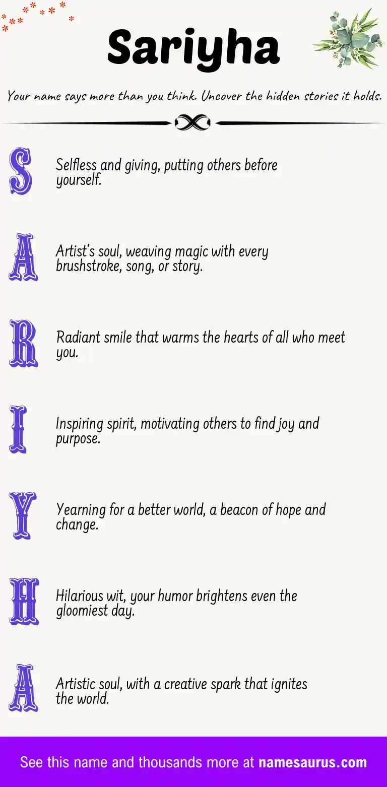 Acrostic poem about Sariyha.