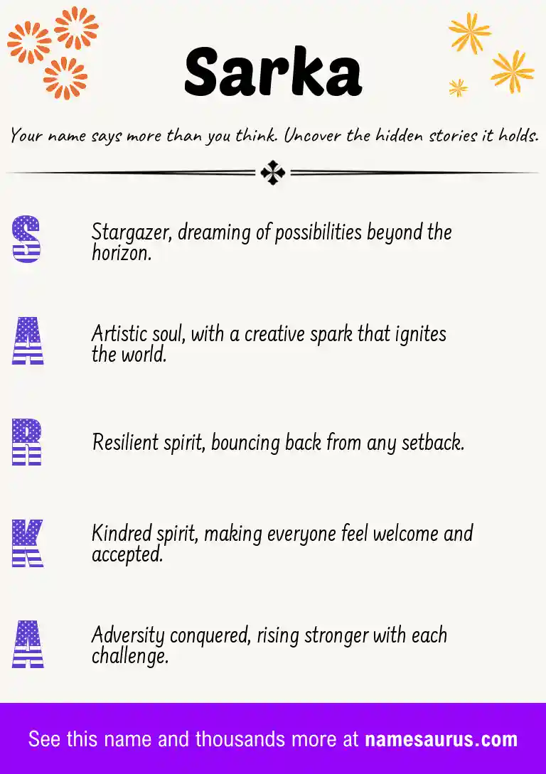 Acrostic poem about Sarka.