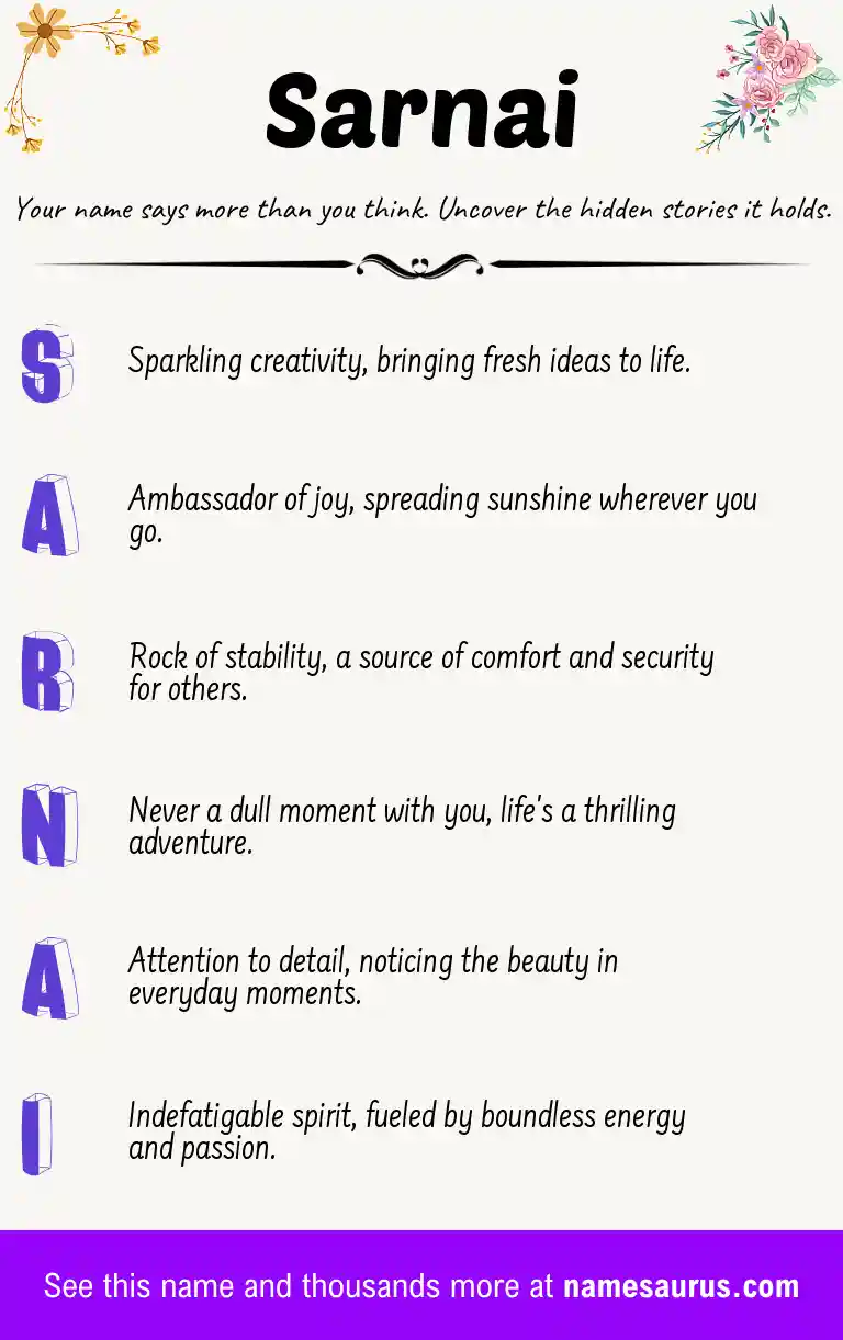 Acrostic poem about Sarnai.