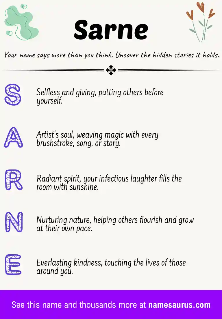 Acrostic poem about Sarne.