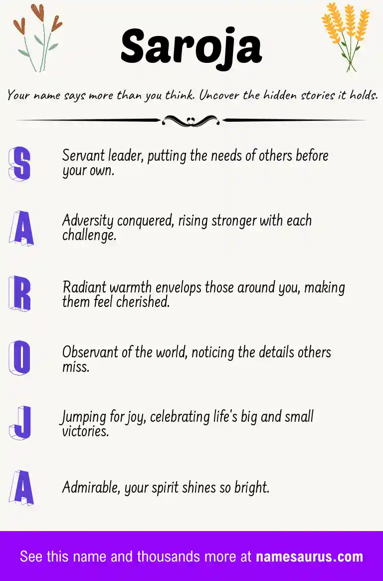 Acrostic poem about Saroja.