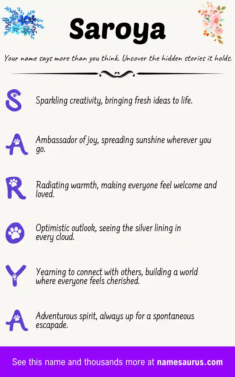 Acrostic poem about Saroya.