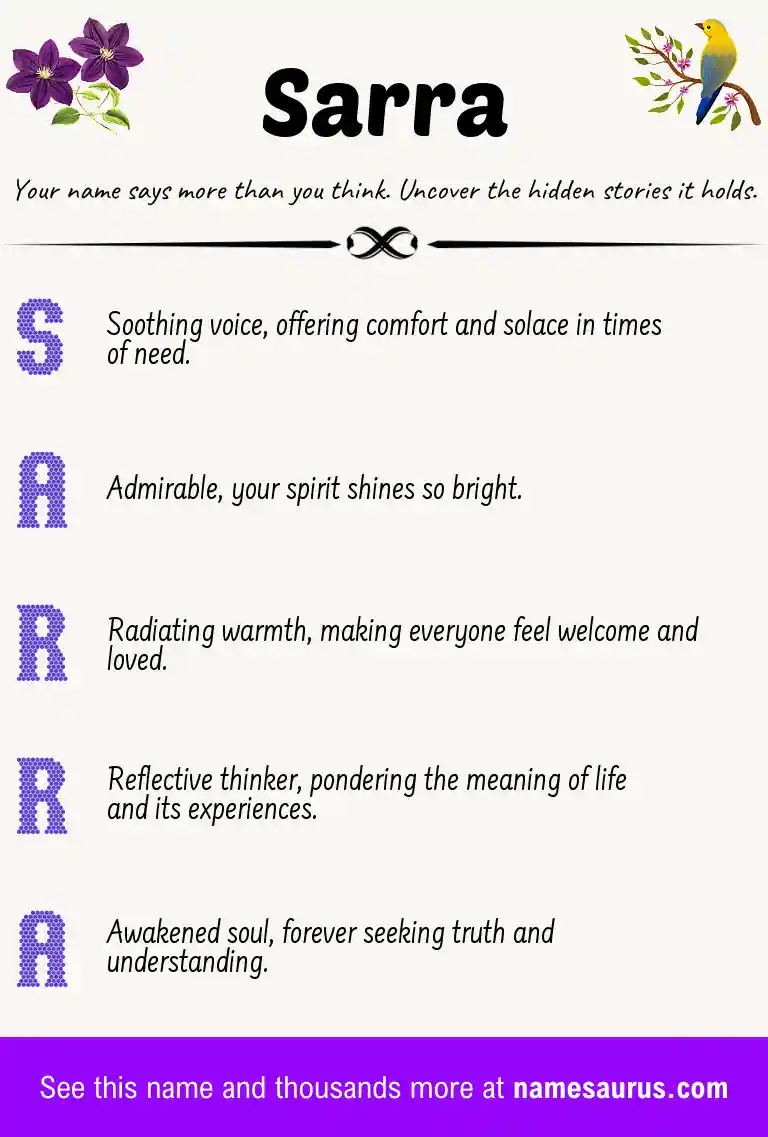 Acrostic poem about Sarra.