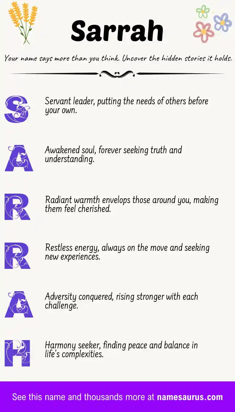 Acrostic poem about Sarrah.