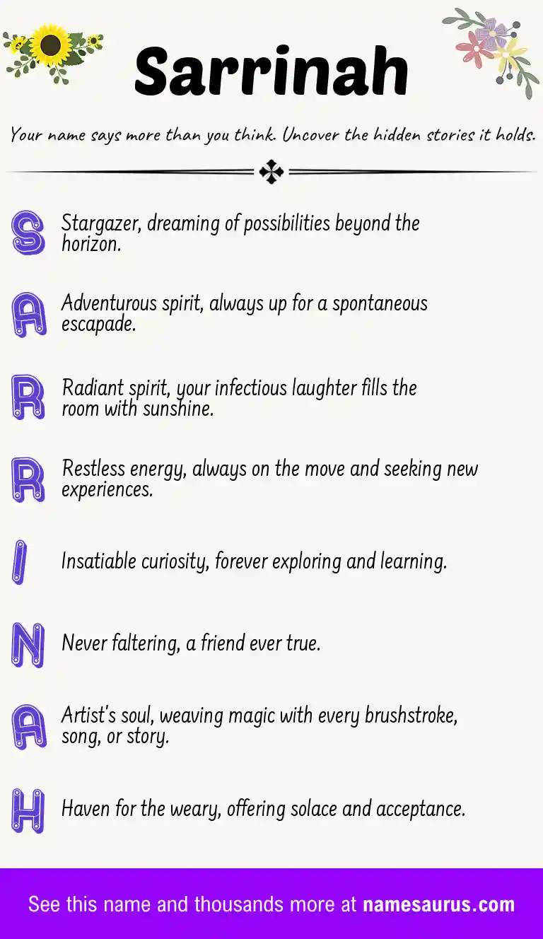 Acrostic poem about Sarrinah.