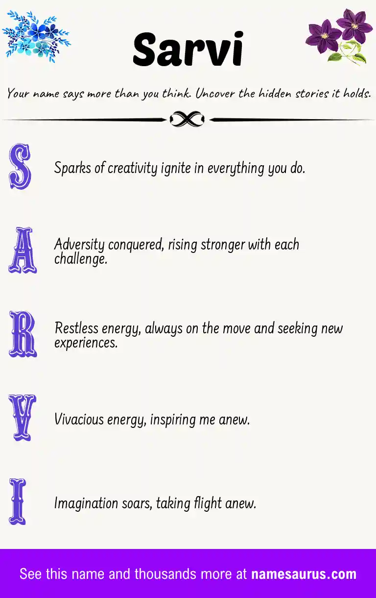 Acrostic poem about Sarvi.