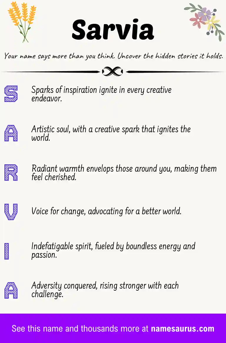 Acrostic poem about Sarvia.