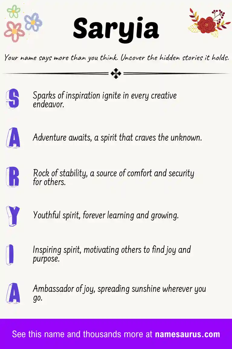 Acrostic poem about Saryia.
