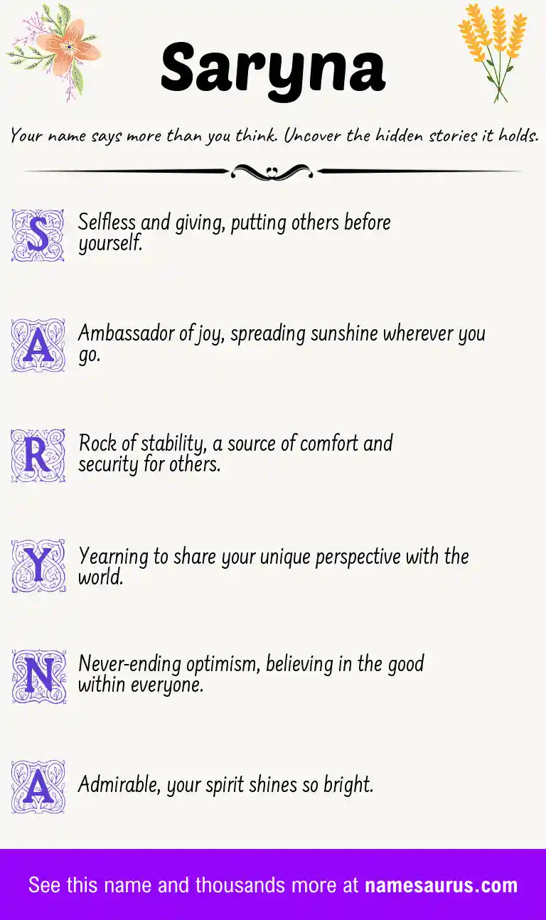 Acrostic poem about Saryna.