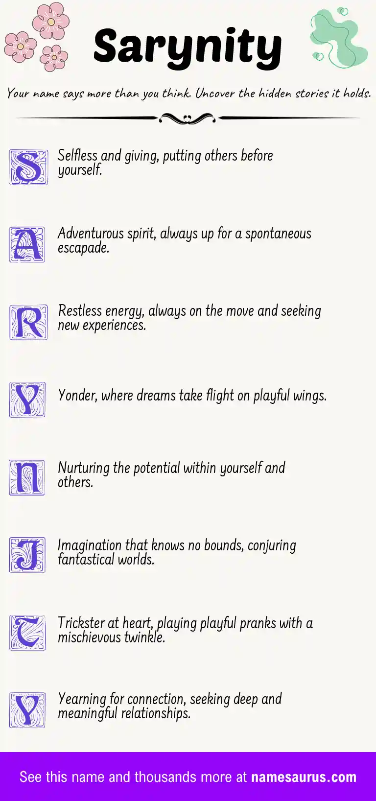 Acrostic poem about Sarynity.