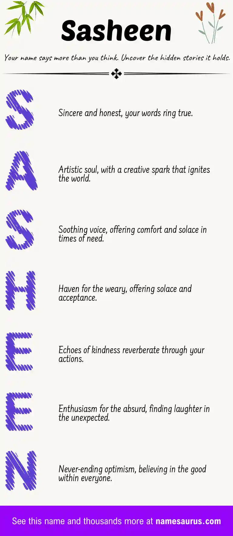 Acrostic poem about Sasheen.