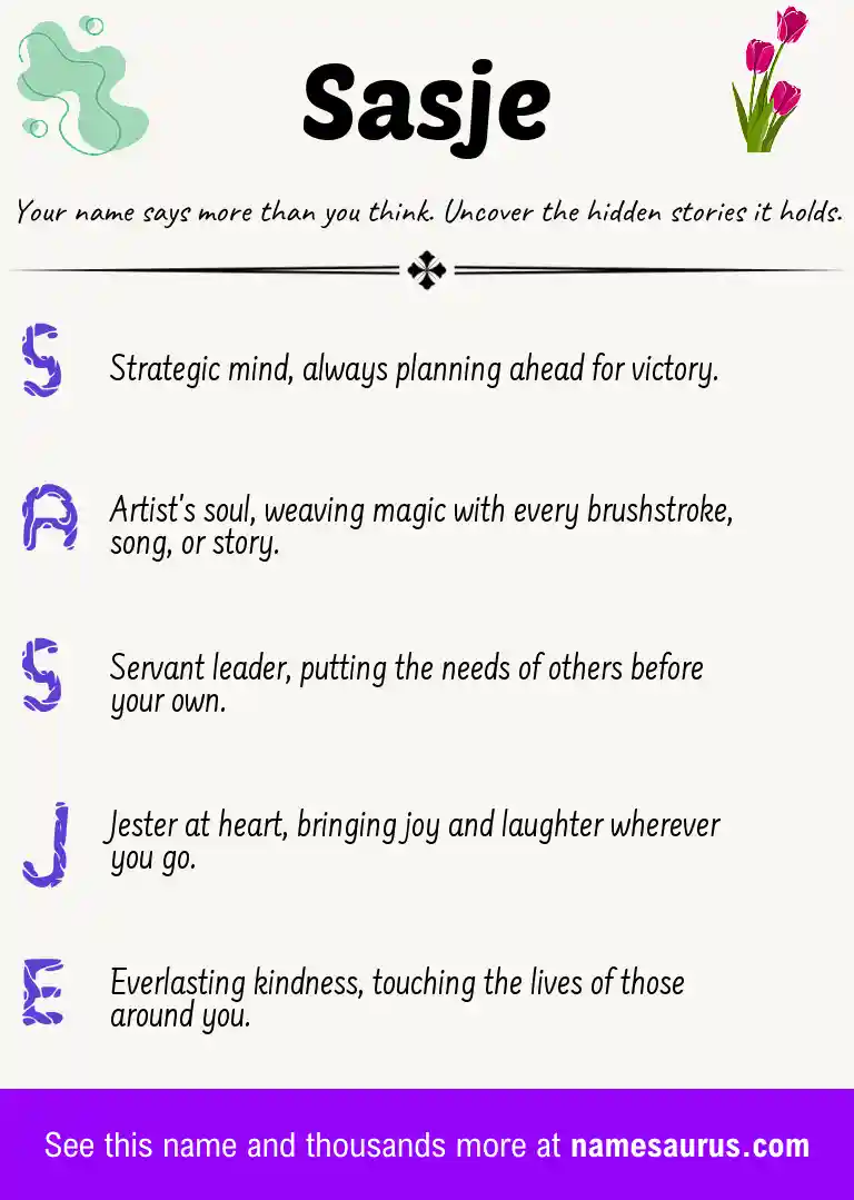 Acrostic poem about Sasje.