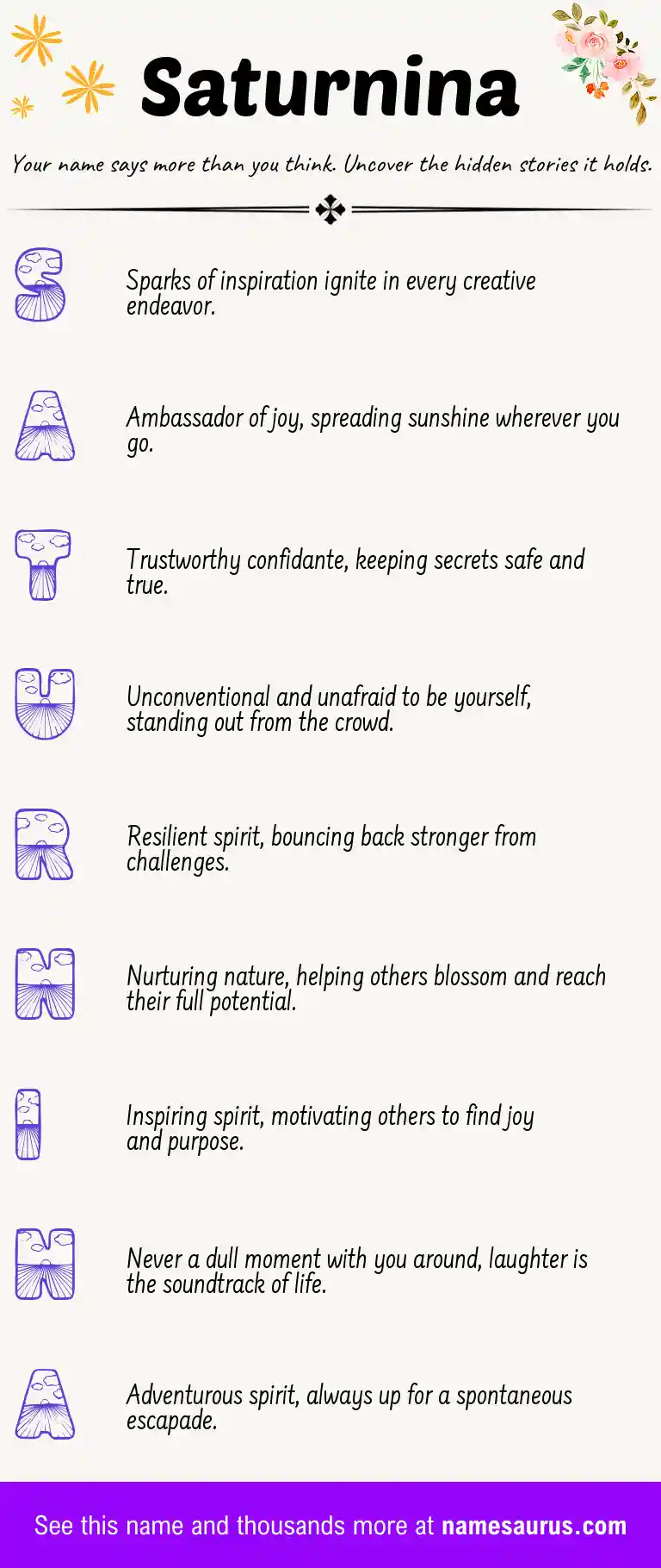 Acrostic poem about Saturnina.