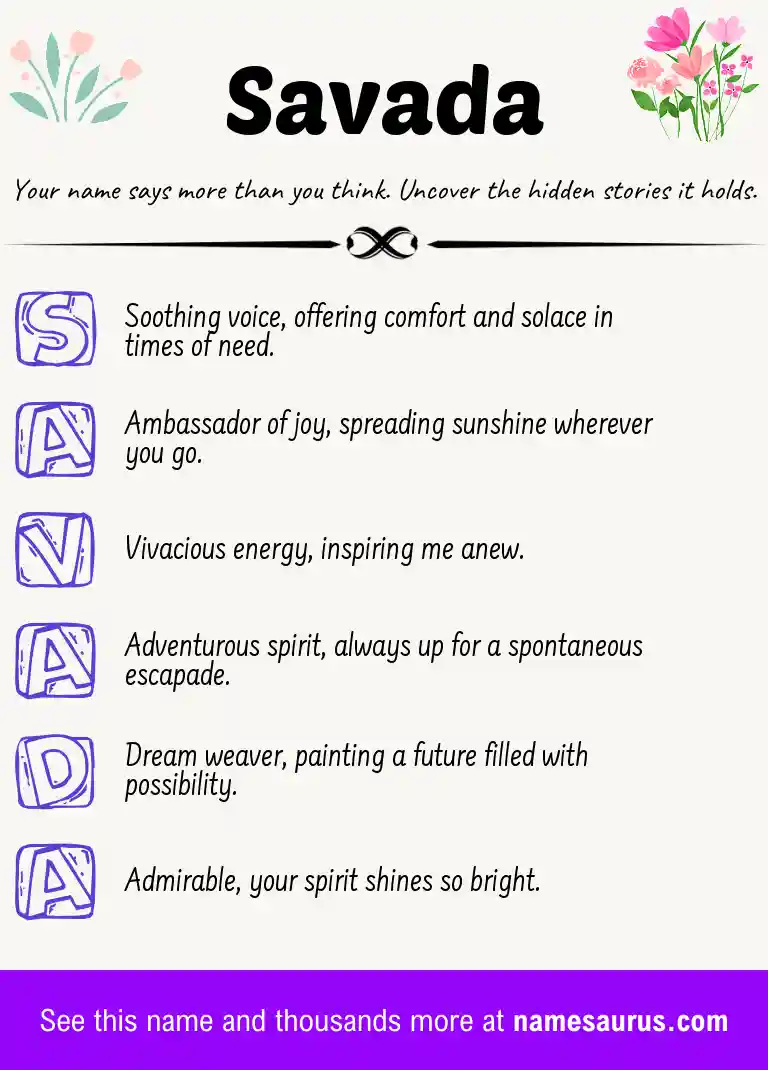 Acrostic poem about Savada.