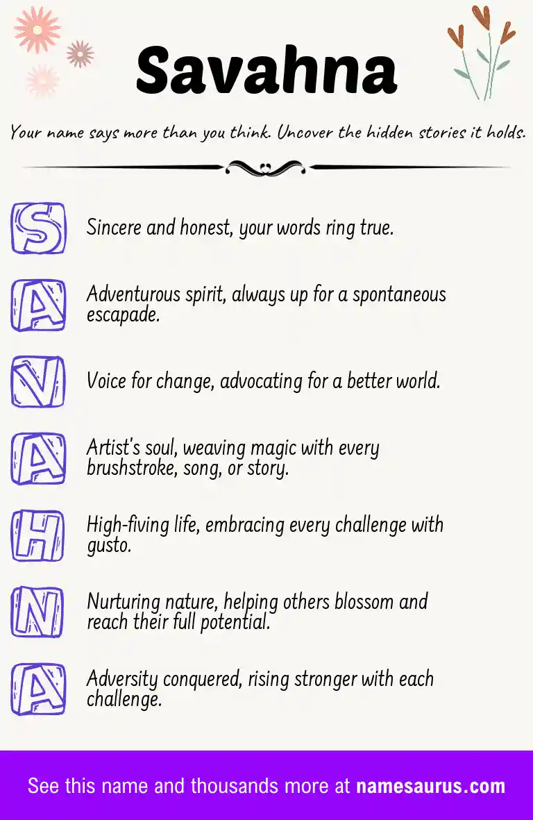 Acrostic poem about Savahna.
