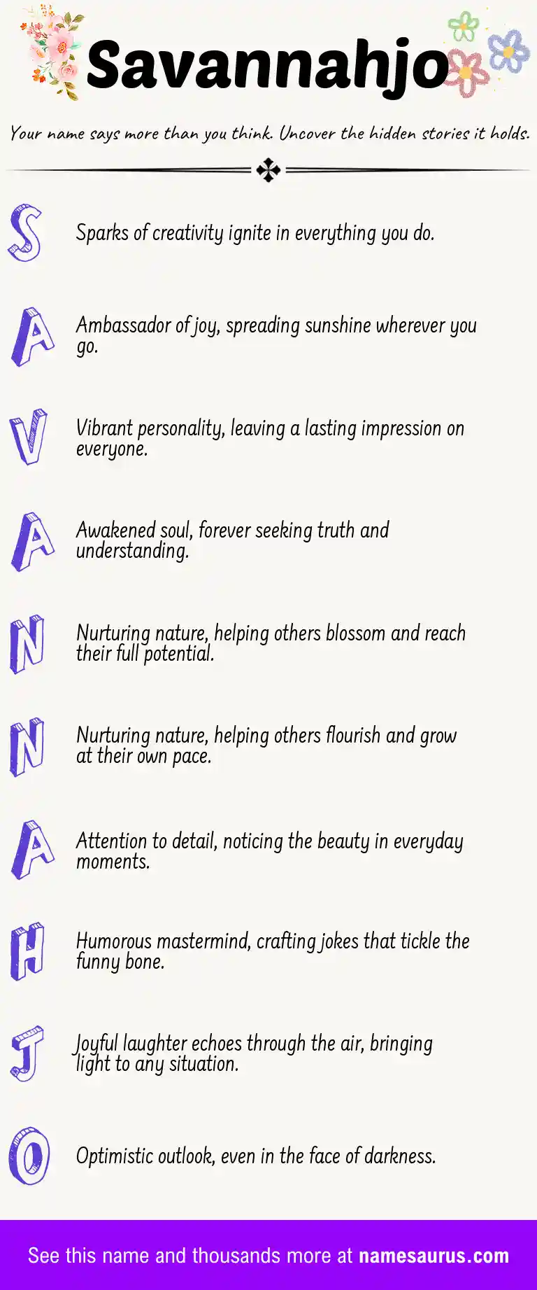 Acrostic poem about Savannahjo.