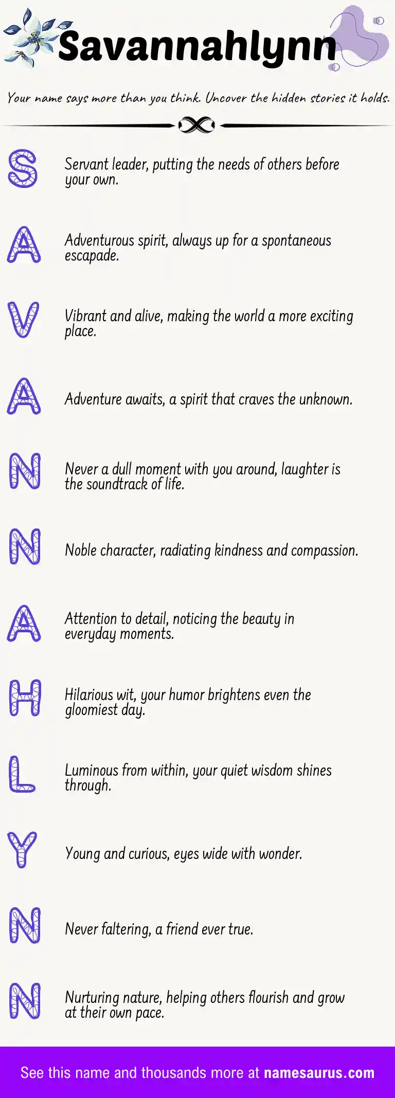 Acrostic poem about Savannahlynn.