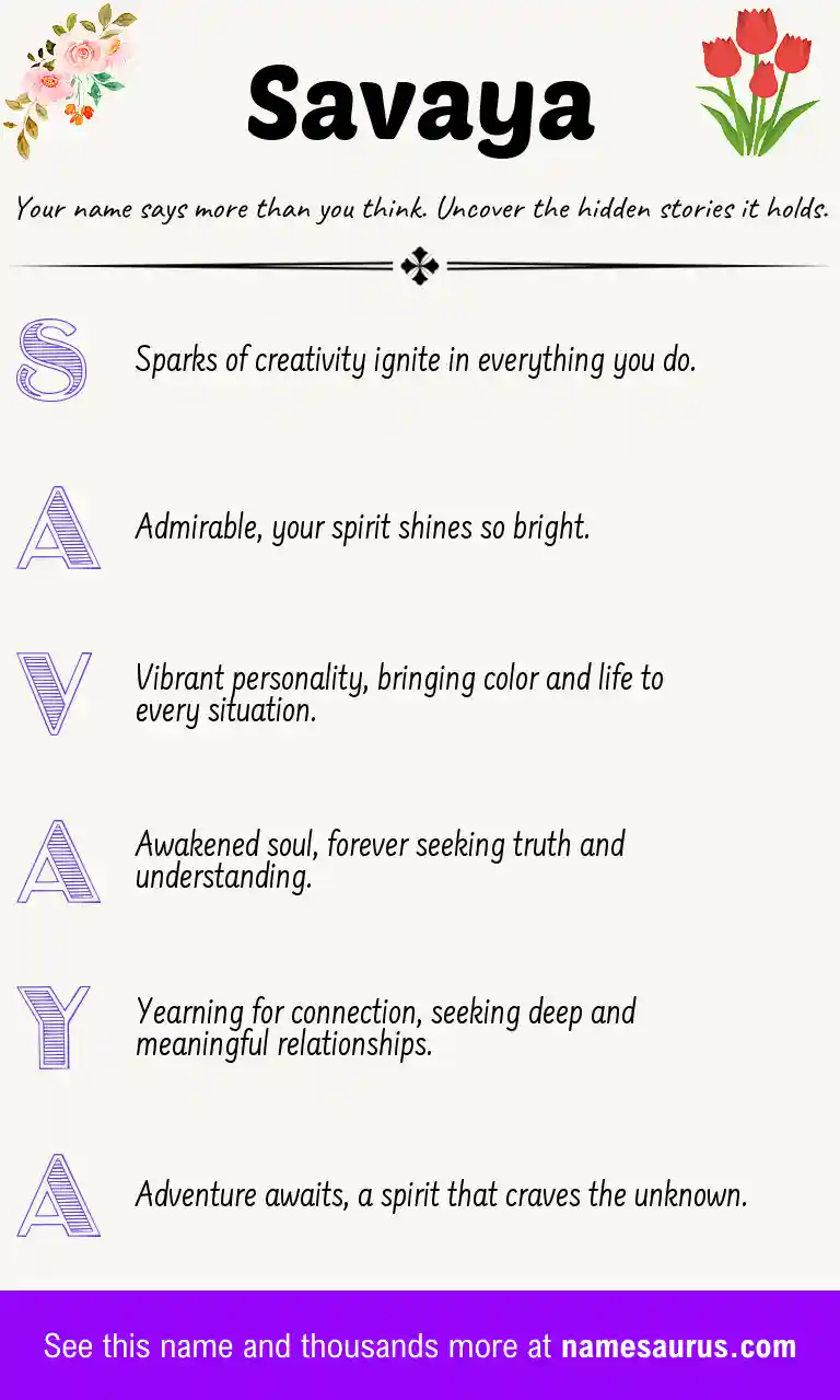 Acrostic poem about Savaya.